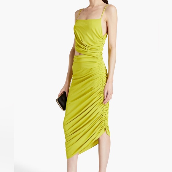 HALSTON Averie Cutout Ruched Jersey Midi Dress Lime Green in Size US 12 - Picture 2 of 10